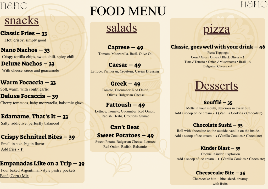 Nano Menu English Menu - NANO